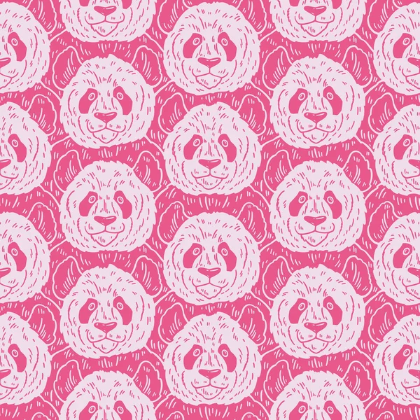 Söt rolig tecknad panda sömlös mönster. Vektor illustration hand dras i linjer. Trendig klotter bakgrund — Stock vektor