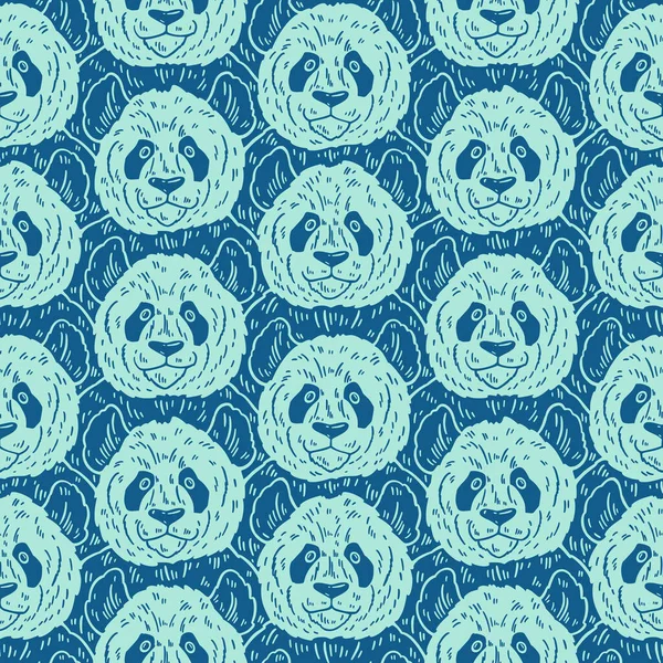Leuke grappige cartoon panda naadloos patroon. Vector illustratie hand getekend in lijnen. Trendy doodle achtergrond — Stockvector