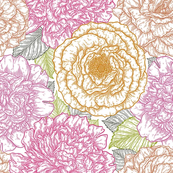 Padrão Sem Costura Com Rosas Mão Flor Desenhada Linhas Ilustração — Vetor de Stock