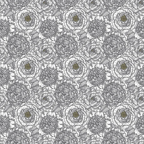 Бесшовный Узор Ручкой Роз Нарисованной Линиями Черно Белые Монохромные Графические — стоковый вектор