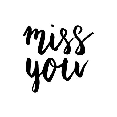 Miss you el yazılı mutlu Sevgililer günü yazı beyaz izole.