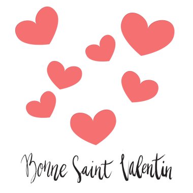 Bonne Saint Valentin Happy Valentines gün el kağıt kesim tarzı kalp tasarımı ile fırça yazı.