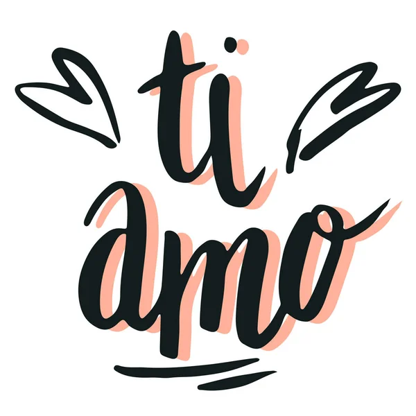 Happy Valentine Lettering Amo Amo Italiano Mão Escrita Isolada Branco — Vetor de Stock