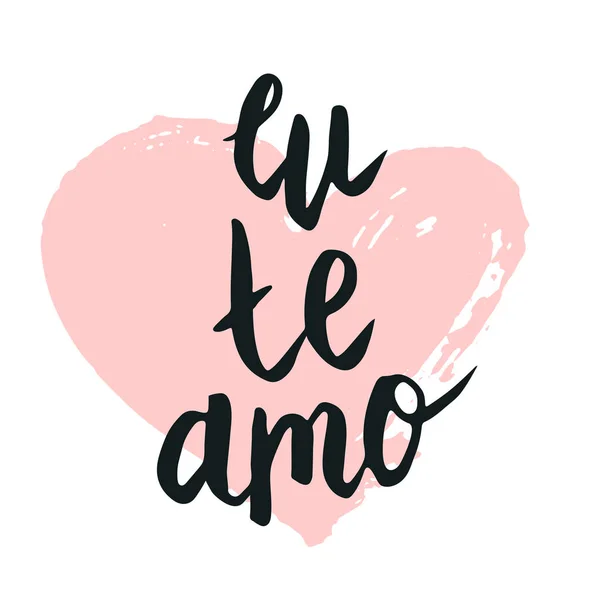 Happy Valentine Lettering Amo Amo Espanhol Mão Escrita Isolada Branco — Vetor de Stock