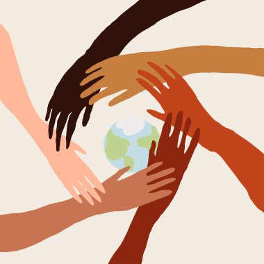 Farklı ten renginde bir insanın ellerinin birbirini tutması. Irk eşitliği, feminizm, en az tarzda hoşgörü sanatı.