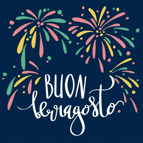 Hermosa Frase Vectorial Letras Pincel Manuscrita Buon Ferragosto Con Decoración — Vector de stock