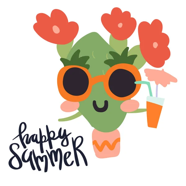 Minimale Zomer Sappige Vector Illustratie Kunst Scandinavische Stijl Kawaii Cactus — Stockvector