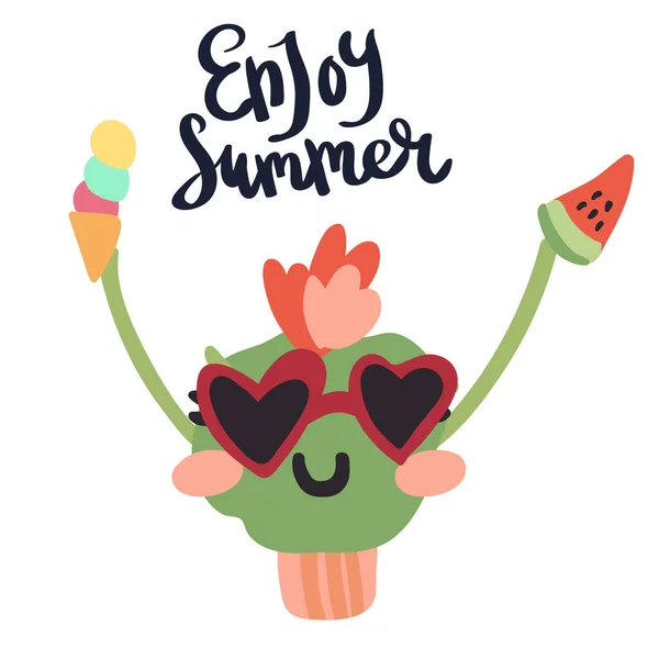 Minimale Zomer Sappige Vector Illustratie Kunst Scandinavische Stijl Kawaii Cactus — Stockvector