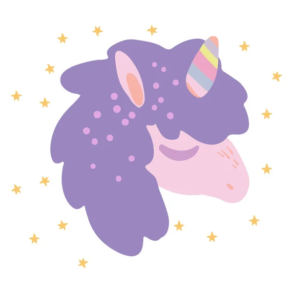 Hand Drawn Vector Illustration Cute Unicorn Rainbow Horn Small Stars — Stock Vector