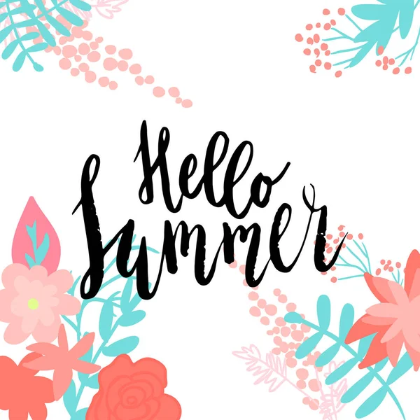 Hello Summer Lettering Phrase Flower Background Графический Элемент Проектирования — стоковый вектор