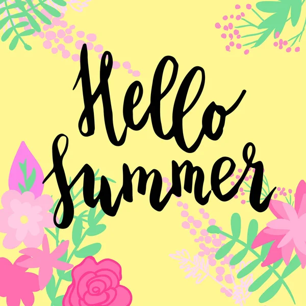 Hello Summer Lettering Phrase Flower Background Графический Элемент Проектирования — стоковый вектор