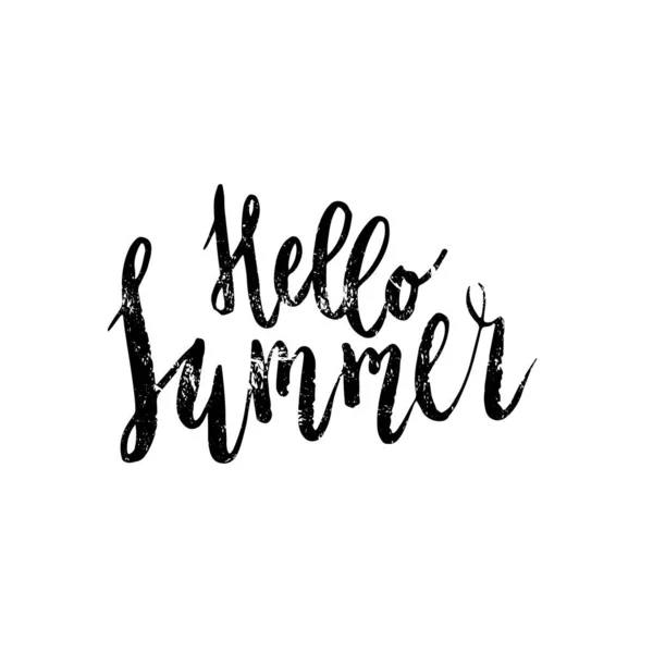 Hello Summer Lettering Phrase Grunge Texture Изолирован Белом Графический Элемент — стоковый вектор