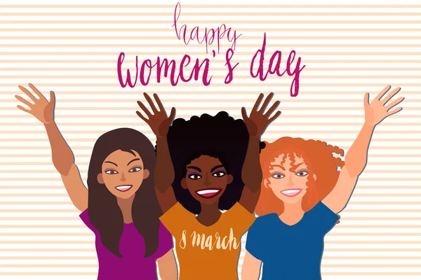 Χαρούμενη Διεθνής Ημέρα Των Γυναικών Μαρτίου Κάρτα Ομάδα Γυναικών Από — Διανυσματικό Αρχείο