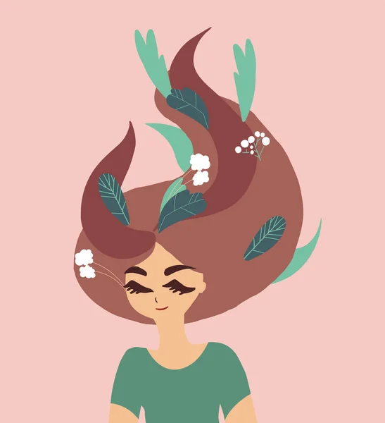 Personaje Mujer Dibujos Animados Con Pelo Fluyendo Hacia Arriba Cuidado — Vector de stock