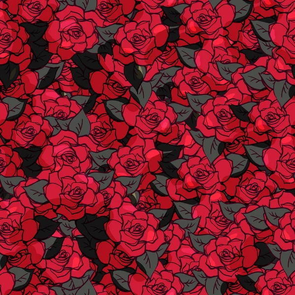 Realistické Detailní Ručně Kreslené Bezešvé Vzory Růžovými Květy Listy Barevná — Stockový vektor
