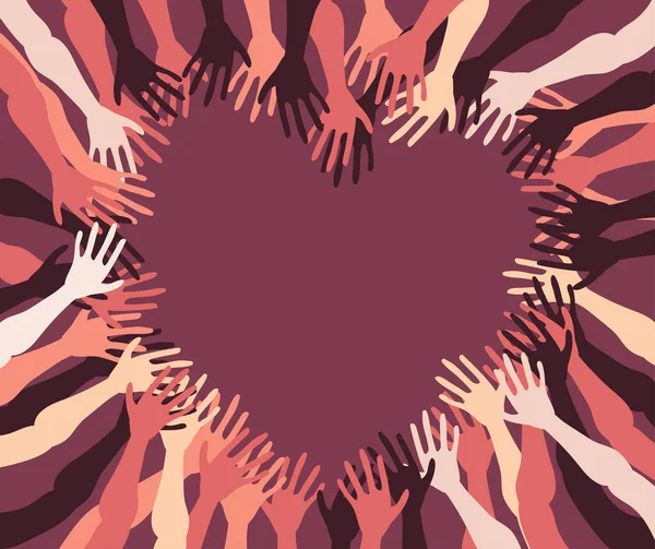 Menselijke Handen Met Verschillende Huidskleur Samen Groep Eenheid Rassengelijkheid Tolerantie — Stockvector