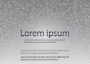 Konfetinin düşen parıltısı. Gri arka planda vektör gümüş toz patlaması. Parlak, şenlikli çerçevenin pırıl pırıl sınırı. Düğün davetiyeleri, parti posterleri, Noel ve tebrik kartları için uygundur. Vektörler.Eps 10.