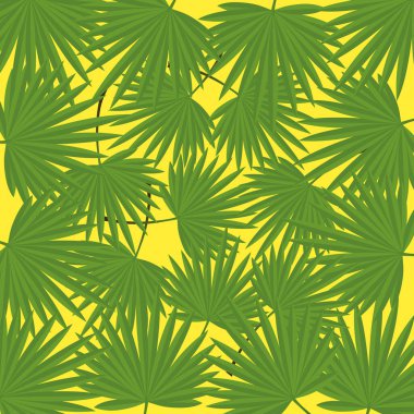 Vektör illüstrasyonu tropikal izinler. Egzotik tasarım, yaz arkaplanı. Sarı arkaplan..