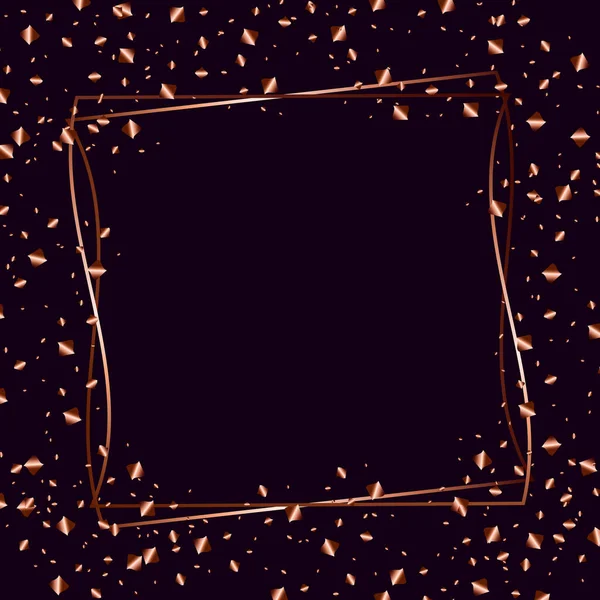 暗い背景に装飾的な輝くコンフェッティとベクトルグラフィックス 繊細な正方形の光沢のある茶色のフレーム — ストックベクタ