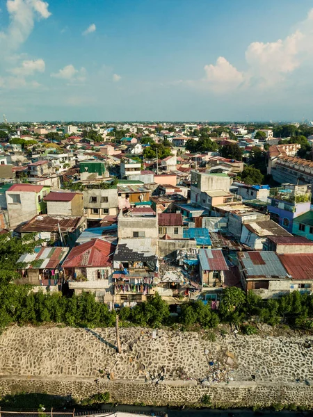Metro Manila Filipinas Junho 2020 Aéreo Uma Área Favelas Sujas — Fotografia de Stock