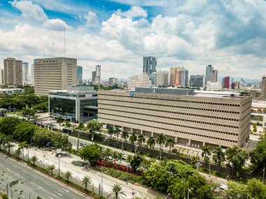 Manila, Philippines - June 2020: Aerial of Bangko Sentral ng Pilipinas (Central Bank of the Philippines) and Department of Finance. clipart