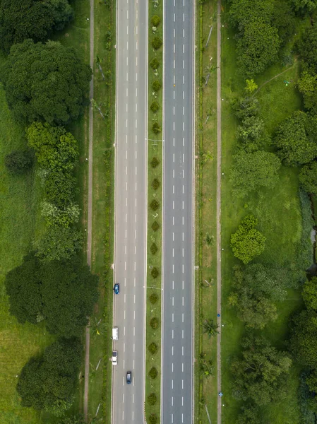 Widok Góry Podwójnej Jezdni Lub Podzielonej Autostrady Quezon City Filipiny — Zdjęcie stockowe