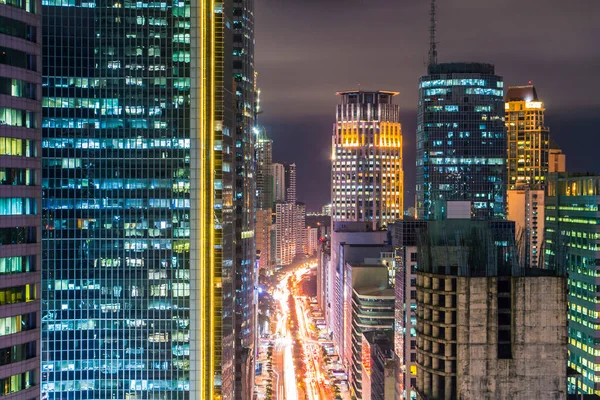 Avenida Ayala Makati Skyline Por Noche Durante Hora Punta Paisaje — Foto de Stock