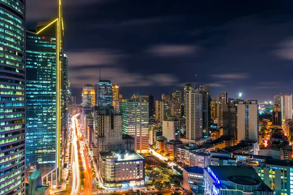 Escena Bulliciosa Ayala Avenue Makati Skyline Por Noche Durante Hora — Foto de Stock