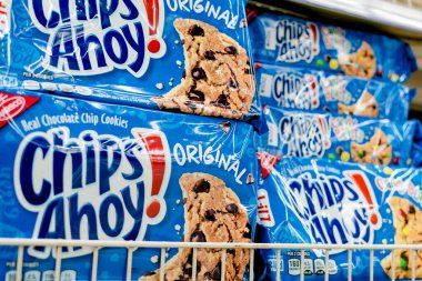 Manila, Philippines - July 2020: Chips Ahoy, a popular cookie brand on display at an aisle in a supermarket. clipart