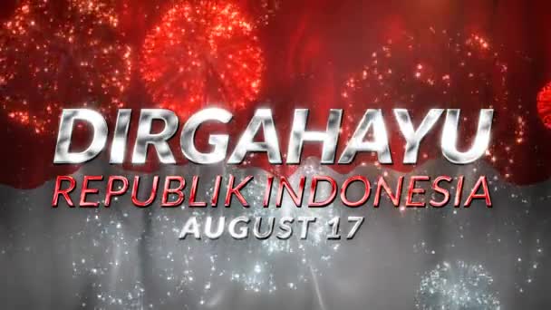 Indonézia Függetlenség Napja Ünnepe Tűzijáték Zászlóval Háttér Mögött Nemzeti Színekkel — Stock videók