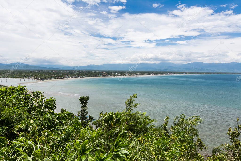 View of Sabang Beach and Baler Bay from Ermita Hill. In Baler, Aurora Province, Philippines