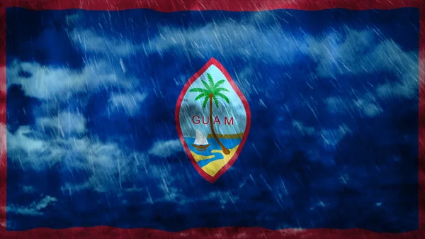 Composite Flag Guam Rain Clouds Symbolizing Heavy Rains Storms Hurricanes — Stock Photo, Image