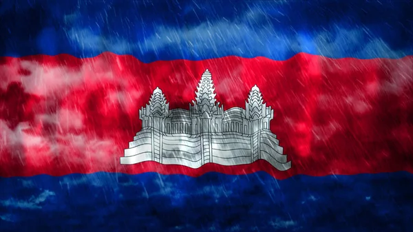 Composto Bandiera Della Cambogia Nuvole Pioggia Simboleggiando Forti Piogge Tempeste — Foto Stock