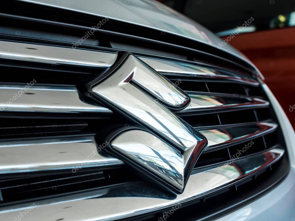 Manila, Philippines - Sept 2020: The Suzuki logo on the grill of a Suzuki Ciaz