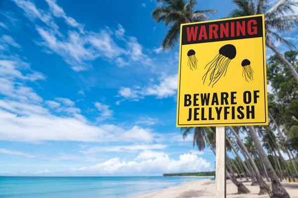 Μια Προειδοποιητική Πινακίδα Μέδουσας Μια Παραλία Πιθανή Άνθηση Μέδουσας Εποχή — Φωτογραφία Αρχείου