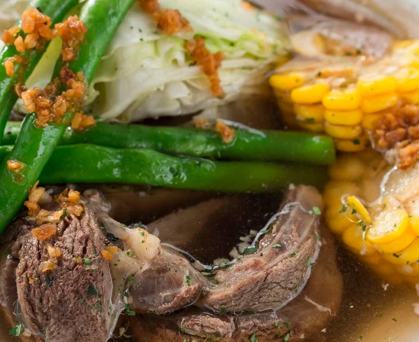Nötkött Bulalo Populär Biffsoppa Från Filippinerna Närbild Ingredienser Nötkött Bönor — Stockfoto