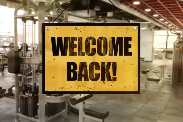 Welcome Back Signage Front Gym Fitness Center Yellow Black Design — Stock Photo, Image