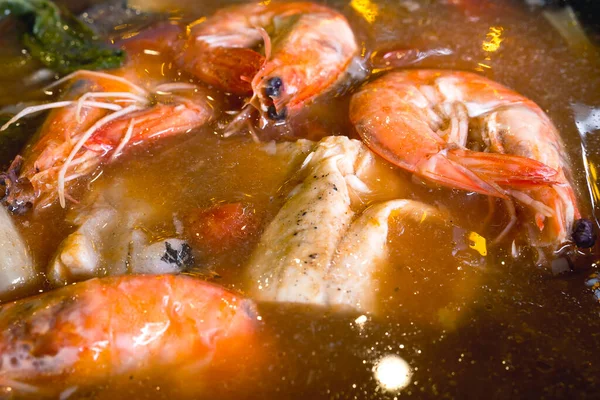 Closeup Shrimps Bangus Sinigang Popular Filipino Soup Stew Characterized Its — Stock Photo, Image