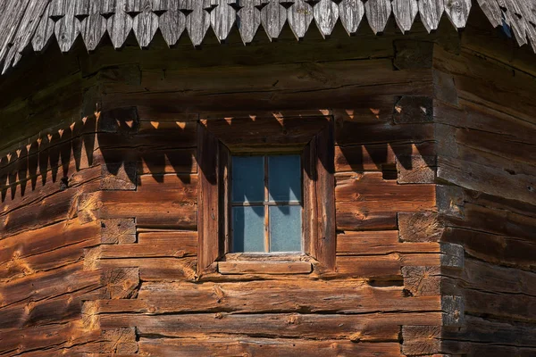 The facade of the Russian wooden church