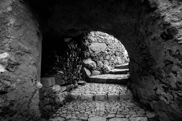 Dříví Úzkém Tunelu Ulici Korsické Vesnice San Antonino Francie — Stock fotografie
