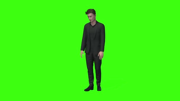 3D-model van een man permanent en praten, animatie, groen scherm — Stockvideo
