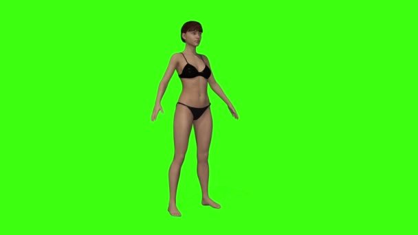 3D-model, zwanger meisje, buik morph, groen scherm — Stockvideo