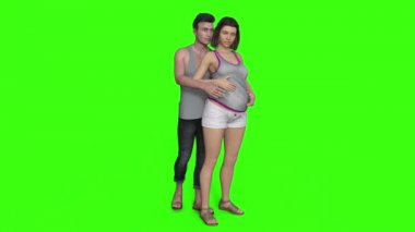 3D model, hamile kız, göbek şekli, yeşil arka plan.
