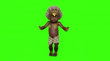 3D modeli çocuk dans dans kabile, yeşil arka plan Afrika Kabilesinin
