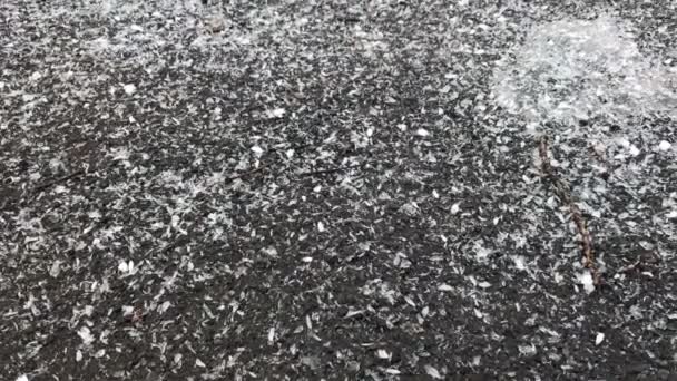 flocons de neige gelés tombent sur l'asphalte 