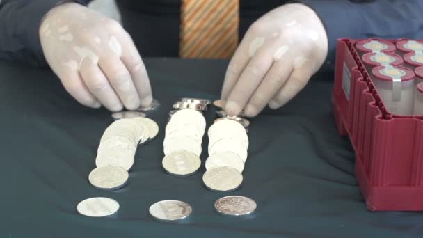 Homme avec un tas de pièces d'argent — Video