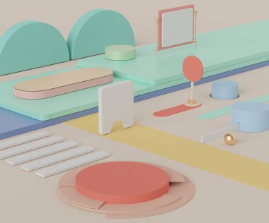 Üç boyutlu soyut geometrik formlar. Sergi ürünleri için minimal podyum sahnesi. Moda gösterisi sahnesi, kaidesi, renkli temalı dükkan önü. Kozmetik reklamcılık için soyut boş arkaplan.