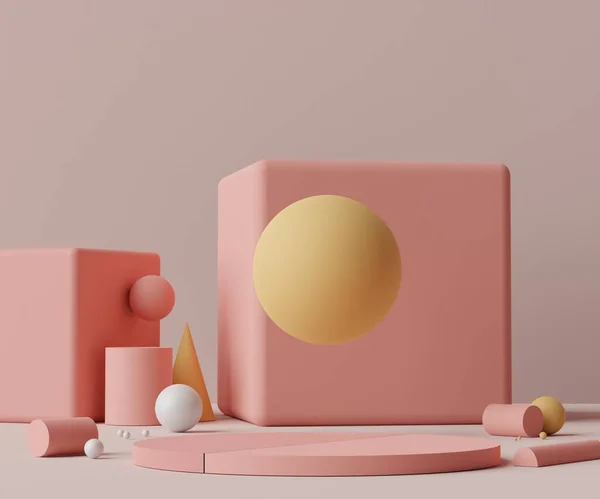 Geometrische Vormen Cilinder Podium Koraal Roze Kleur Modeshow Podium Sokkel — Stockfoto