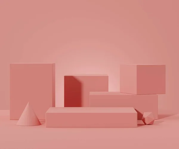 Formas Geométricas Podio Color Rosa Coral Arco Espectáculo Moda Escenario — Foto de Stock