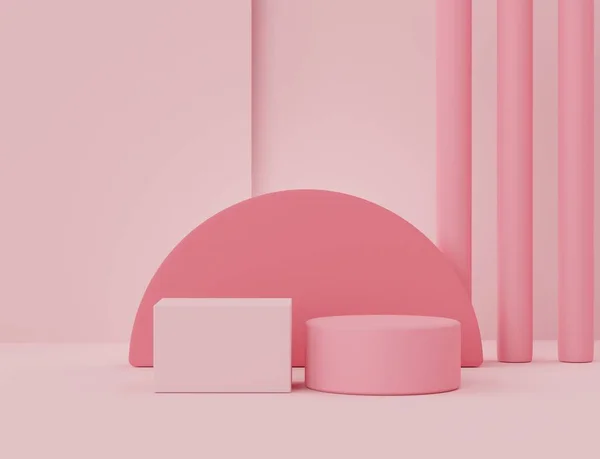 3D几何图形 珊瑚粉色的空白讲台 时装秀舞台 主题五彩缤纷 产品展示的最小场景 化妆品广告的背景摘要 — 图库照片